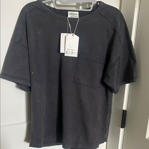 Very J Charcoal Tee with Pocket- distressed/vintage NWT